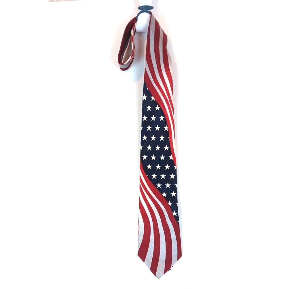 American Traditions Necktie Red/White/Blue Stars & Stripes 100% Silk Made In USA
